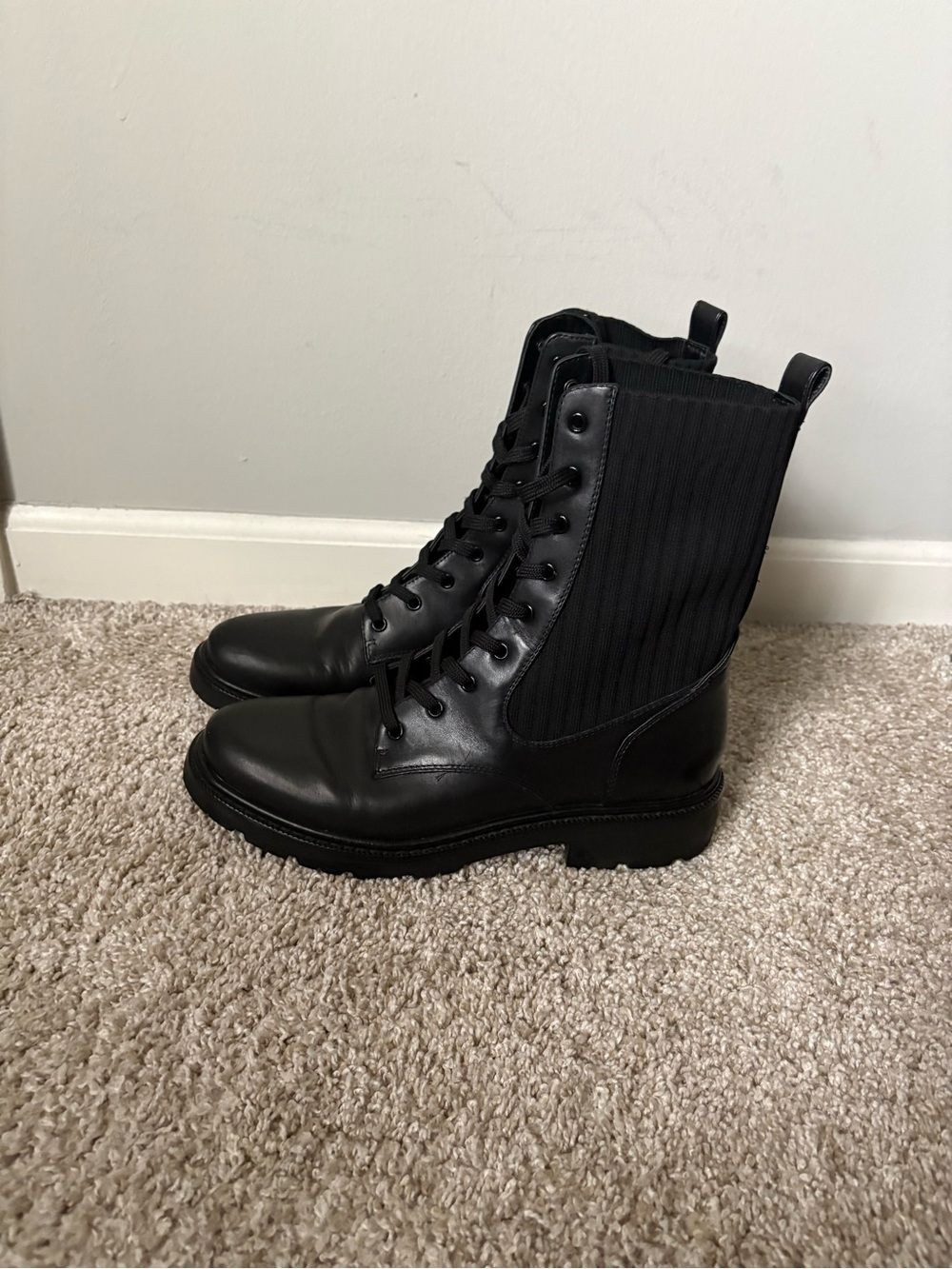 Women’s Black Leather Combat Boots Size 9